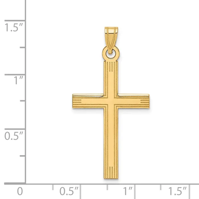 14k Yellow Gold 19 mm Laser Etched Cross Charm 133 grams Qgold Charm Necklaces