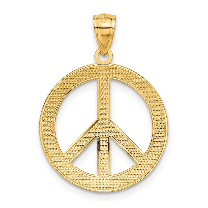 14k Yellow Gold 20 mm PEACE LOVE FAITH HOPE Peace Sign Pendant 207 grams Qgold Necklaces 14k Yellow Gold 20 mm PEACE LOVE FAITH HOPE Peace Sign Pendant 207 grams Qgold Necklaces