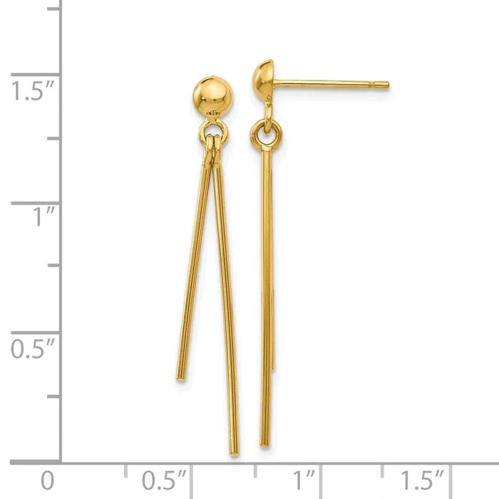 14k Yellow Gold 3 mm Polished Post Dangle Earrings 106 grams Qgold Earrings