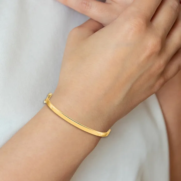 14k Yellow Gold 4 mm Hinged Bangle 569 grams Qgold PreStyled Sets 14k Yellow Gold 4 mm Hinged Bangle 569 grams Qgold PreStyled Sets