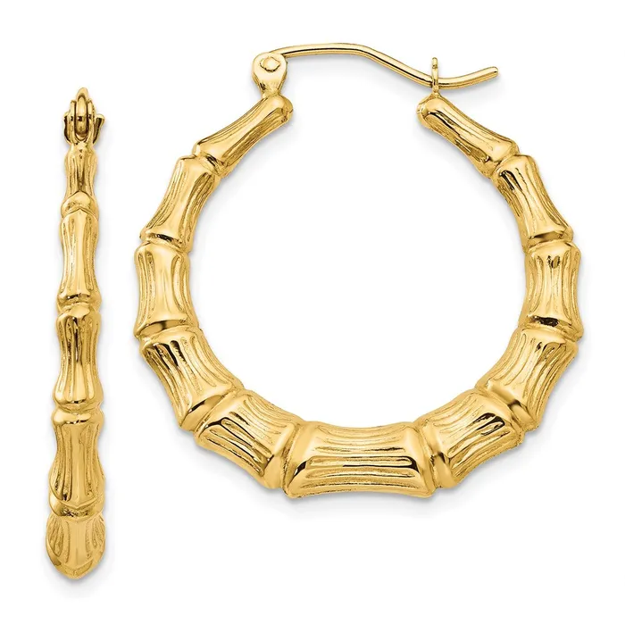 14k Yellow Gold 4 mm Polished Bamboo Hoop Earrings 221 grams Qgold Earrings 14k Yellow Gold 4 mm Polished Bamboo Hoop Earrings 221 grams Qgold Earrings