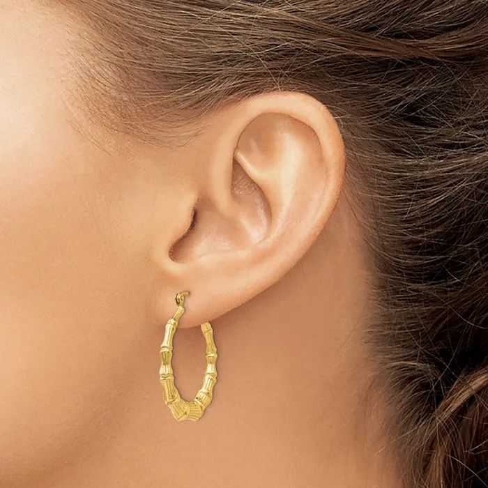 14k Yellow Gold 4 mm Polished Bamboo Hoop Earrings 221 grams Qgold Earrings 14k Yellow Gold 4 mm Polished Bamboo Hoop Earrings 221 grams Qgold Earrings