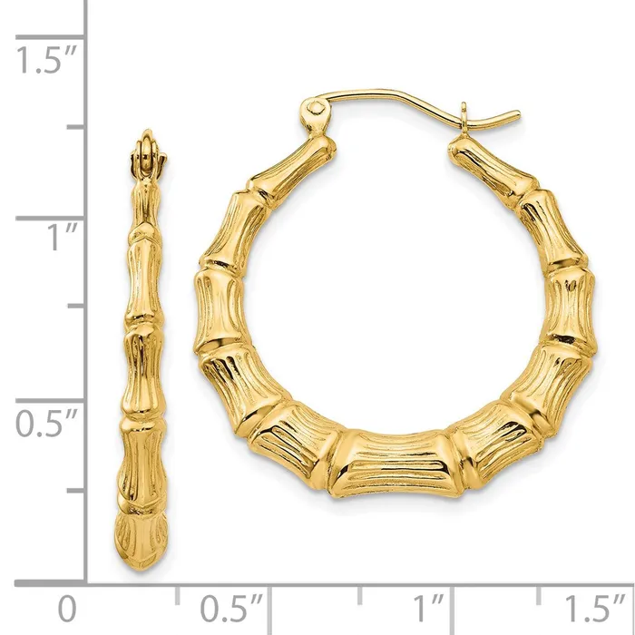 14k Yellow Gold 4 mm Polished Bamboo Hoop Earrings 221 grams Qgold Earrings 14k Yellow Gold 4 mm Polished Bamboo Hoop Earrings 221 grams Qgold Earrings