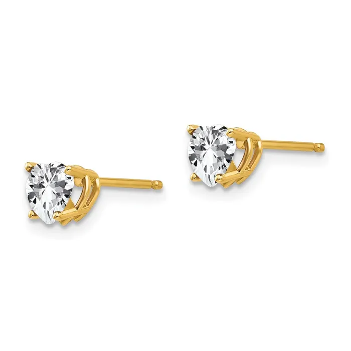 14k Yellow Gold 5 mm Heart Cubic Zirconia Earrings 048 grams Qgold Earrings