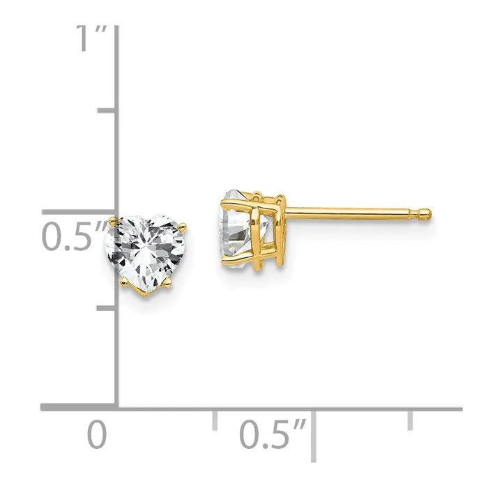 14k Yellow Gold 5 mm Heart Cubic Zirconia Earrings 048 grams Qgold Earrings