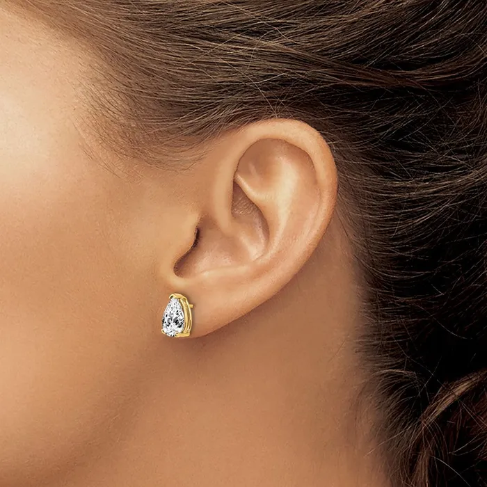 14k Yellow Gold 6 mm Pear Cubic Zirconia Earrings 099 grams Qgold Earrings