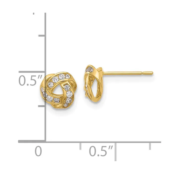 14k Yellow Gold 7 mm Polished CZ Love Knot Post Earrings 072 grams Qgold Earrings