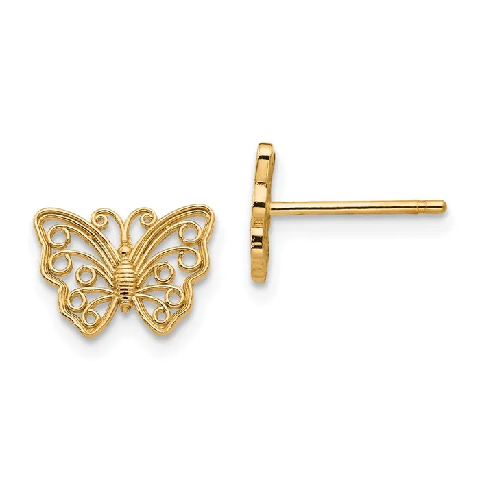 14k Yellow Gold 9 mm Butterfly Post Earrings 09 grams Qgold Earrings