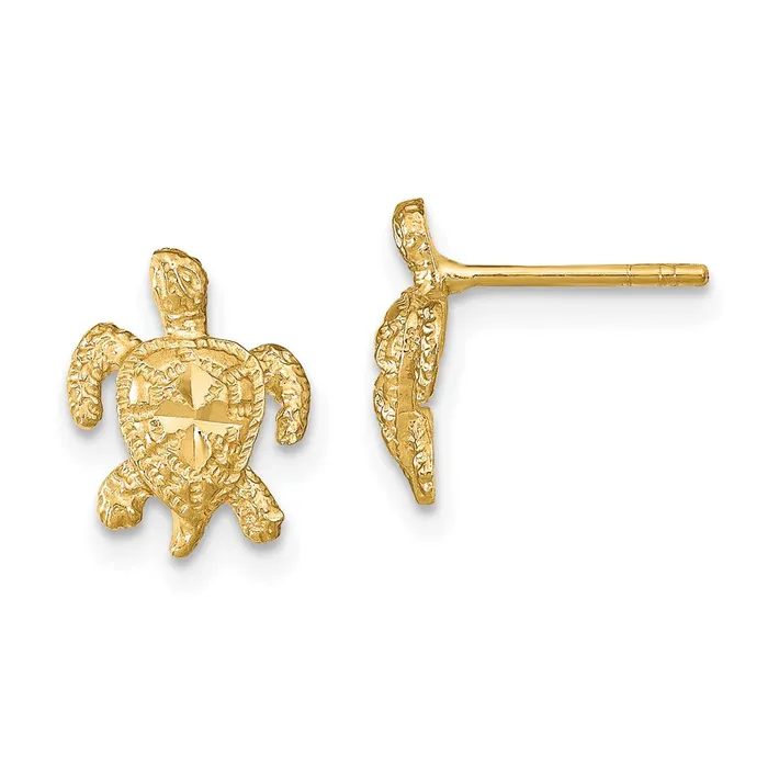 14k Yellow Gold 9 mm Polished Diamondcut Sea Turtle Post Earrings 11 grams Qgold Earrings 14k Yellow Gold 9 mm Polished Diamondcut Sea Turtle Post Earrings 11 grams Qgold Earrings