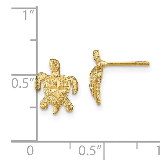 14k Yellow Gold 9 mm Polished Diamondcut Sea Turtle Post Earrings 11 grams Qgold Earrings 14k Yellow Gold 9 mm Polished Diamondcut Sea Turtle Post Earrings 11 grams Qgold Earrings