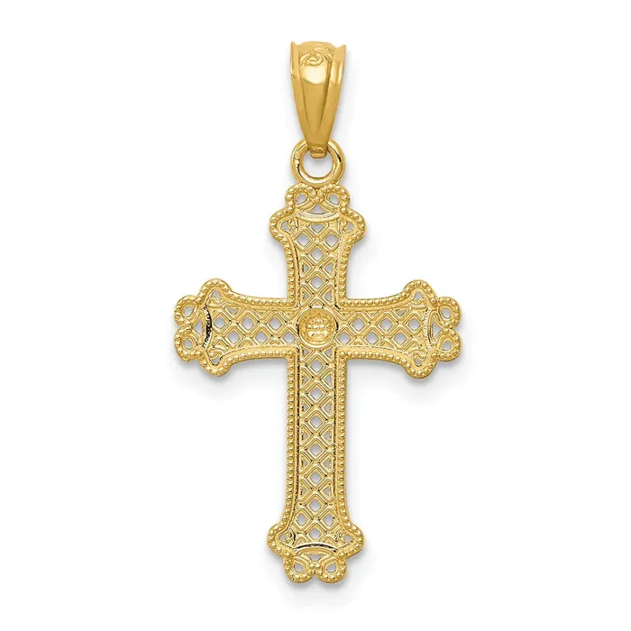 14k Yellow Rhodium 1472 mm Diamondcut Filigree Cross Pendant 096 grams Qgold Necklaces 14k Yellow Rhodium 1472 mm Diamondcut Filigree Cross Pendant 096 grams Qgold Necklaces
