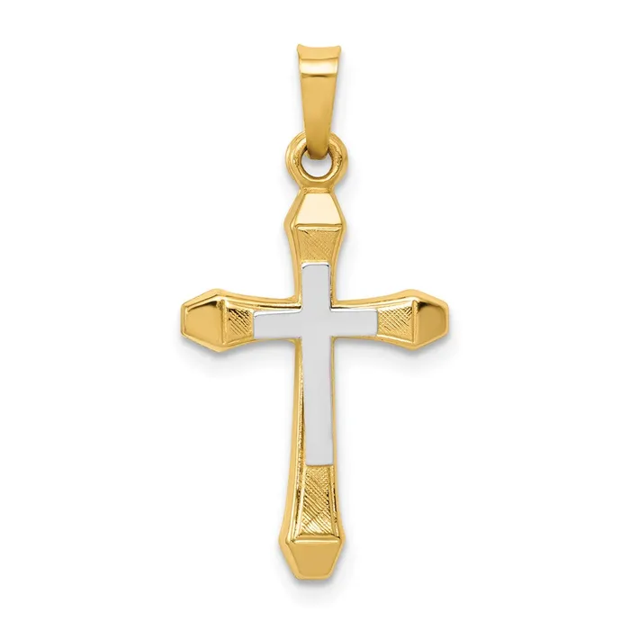 14k Yellow Rhodium 14 mm Hollow Cross Pendant 058 grams Qgold Necklaces
