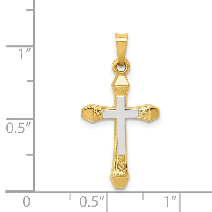 14k Yellow Rhodium 14 mm Hollow Cross Pendant 058 grams Qgold Necklaces