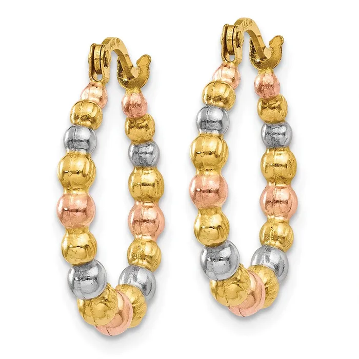14k Yellow Rhodium 16 mm Beaded Hoop Earrings 058 grams Qgold Earrings