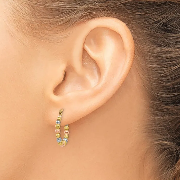 14k Yellow Rhodium 16 mm Beaded Hoop Earrings 058 grams Qgold Earrings