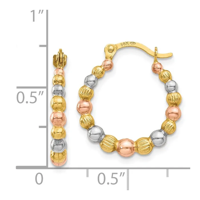 14k Yellow Rhodium 16 mm Beaded Hoop Earrings 058 grams Qgold Earrings