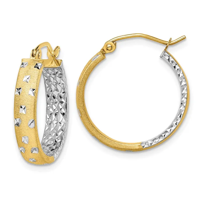 14k Yellow Rhodium 4 mm Satin Polished Diamondcut InOut Hoop Earrings 182 grams Qgold Earrings 14k Yellow Rhodium 4 mm Satin Polished Diamondcut InOut Hoop Earrings 182 grams Qgold Earrings