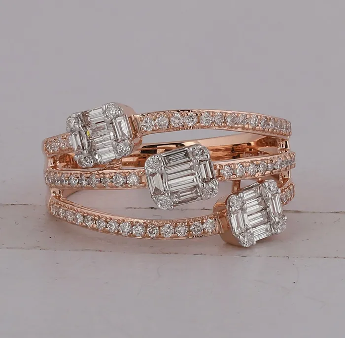 14Kt Rose Gold Womens Baguette Diamond Cluster 3Stone Ring 34 Cttw 46 grams GND Rings 14Kt Rose Gold Womens Baguette Diamond Cluster 3Stone Ring 34 Cttw 46 grams GND Rings