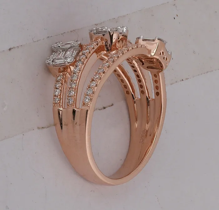 14Kt Rose Gold Womens Baguette Diamond Cluster 3Stone Ring 34 Cttw 46 grams GND Rings 14Kt Rose Gold Womens Baguette Diamond Cluster 3Stone Ring 34 Cttw 46 grams GND Rings