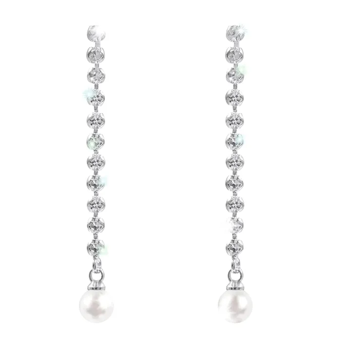 17509 Prongless Pearl Drop Earrings Silver 4028 Earrings