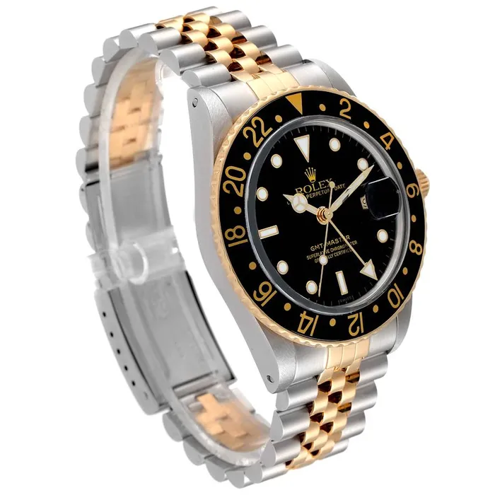 1978 Mens Rolex 40mm Vintage GMT Master 18K Gold Stainless Steel Two Tone Watch with Black Bezel and Black Dial PreOwned 1675 Rolex Rings
