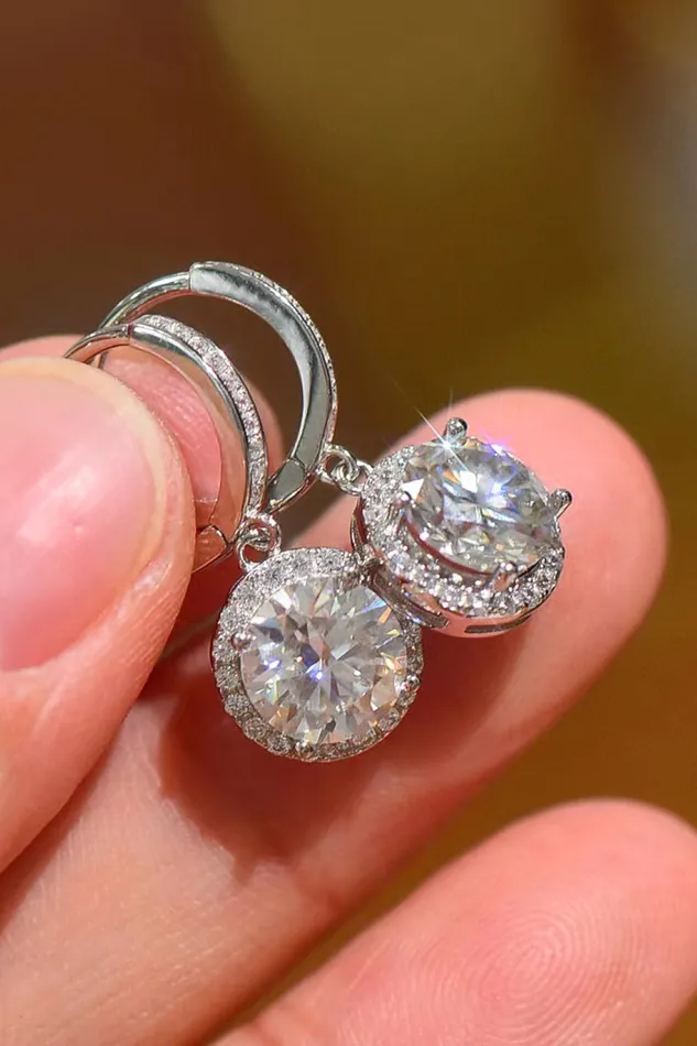 2 Carat Moissanite Round Drop Earrings Trendsi Earrings