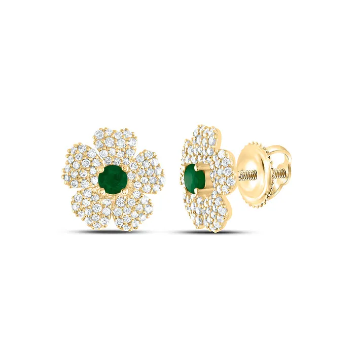 38CtwNat Dia Ana M 28MmRdEm Nat Gem Flower Stud Earring GND Earrings