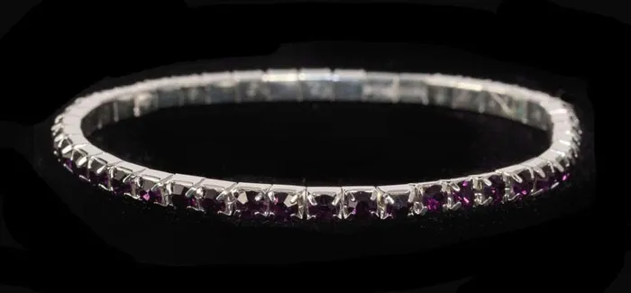 4028 Bracelets 11950 Single Row Stretch Rhinestone Bracelet Amethyst Crystal Silver