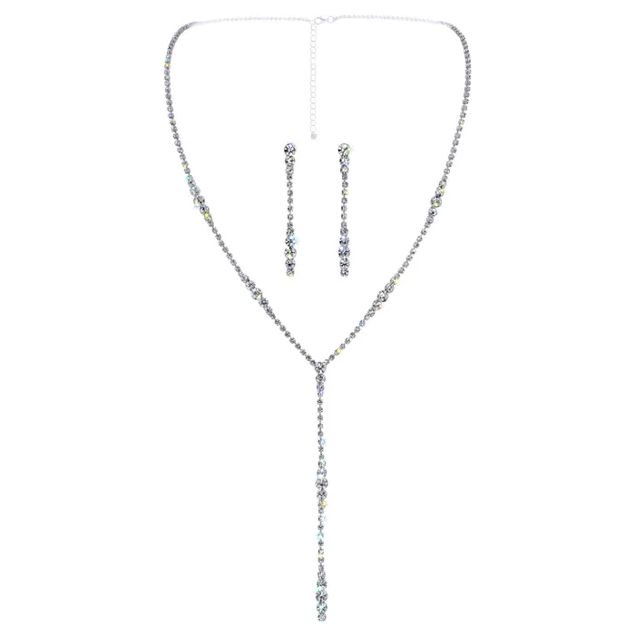 4037 Earrings 17514S Graduated Rhinestone Drop Necklace and Earring Set Silver 4037 Earrings 17514S Graduated Rhinestone Drop Necklace and Earring Set Silver