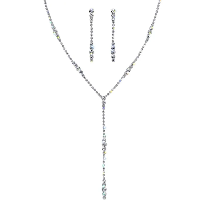 4037 Earrings 17514S Graduated Rhinestone Drop Necklace and Earring Set Silver 4037 Earrings 17514S Graduated Rhinestone Drop Necklace and Earring Set Silver