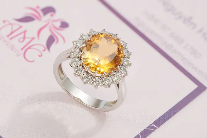 5carat oval Citrine Ring in 14K White Gold AME Jewellery Rings
