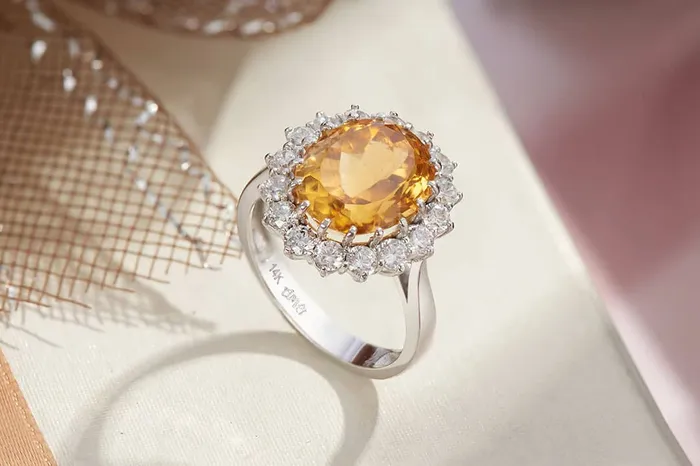 5carat oval Citrine Ring in 14K White Gold AME Jewellery Rings