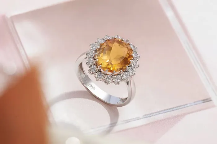 5carat oval Citrine Ring in 14K White Gold AME Jewellery Rings