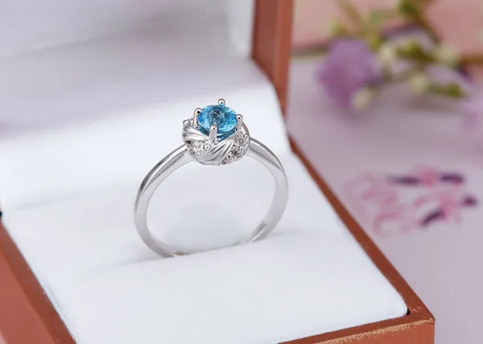 5mm Roundcut Blue Topaz Ring in Sterling Silver AME Jewellery Rings