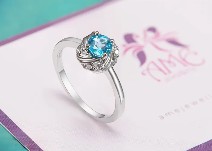 5mm Roundcut Blue Topaz Ring in Sterling Silver AME Jewellery Rings