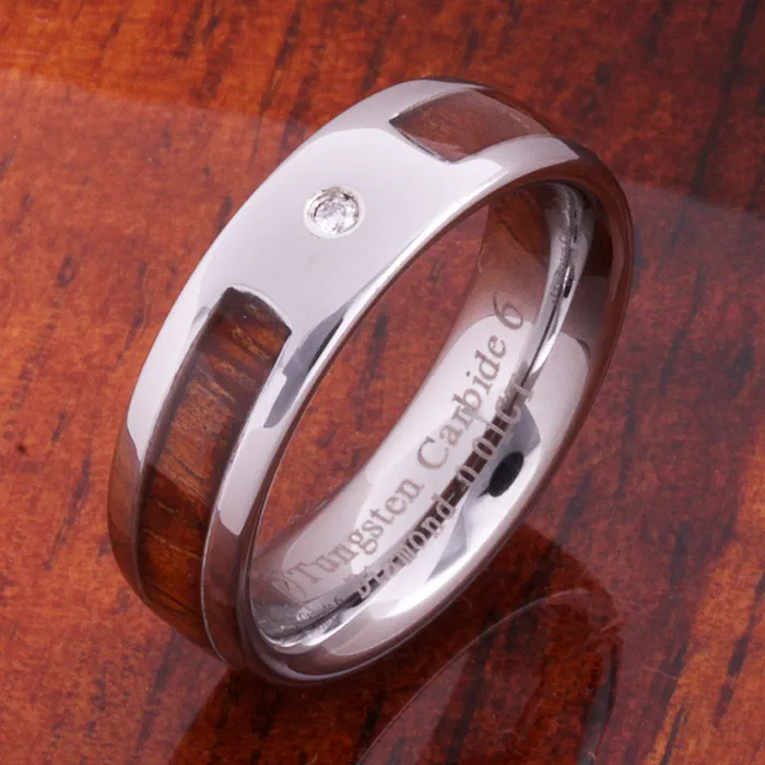 6mm Original Hawaiian Koa Wood with Diamond Inlaid Tungsten Oval Wedding Ring Nakoa Rings 6mm Original Hawaiian Koa Wood with Diamond Inlaid Tungsten Oval Wedding Ring Nakoa Rings