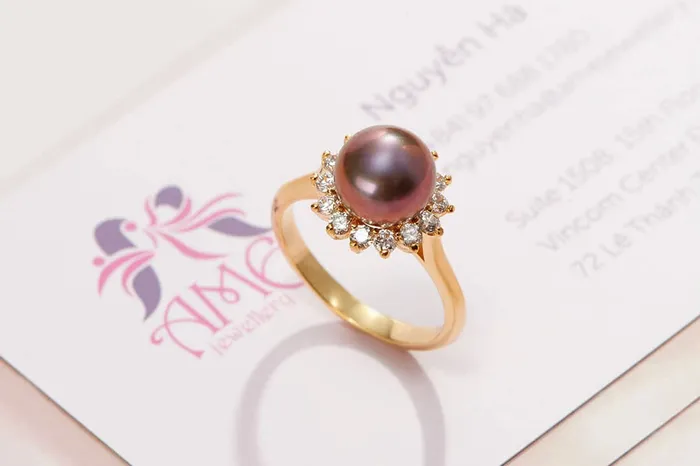 85mm Aubergine Freshwater Cultured Pearl Sunflower Ring in 14K Yellow Gold AME Jewellery Rings 85mm Aubergine Freshwater Cultured Pearl Sunflower Ring in 14K Yellow Gold AME Jewellery Rings