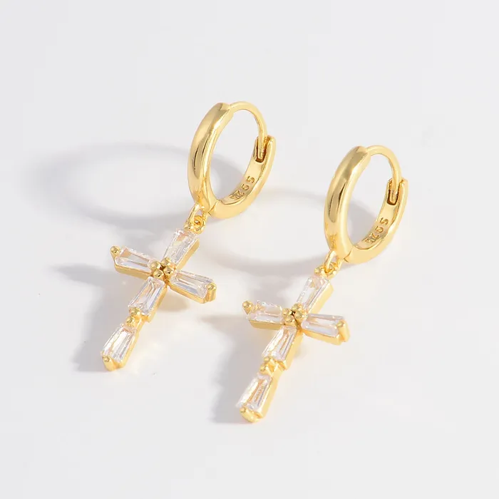 925 Sterling Silver Zircon Cross Earrings Trendsi Earrings