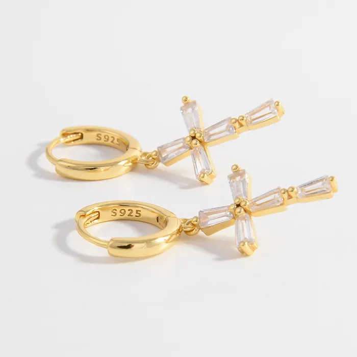 925 Sterling Silver Zircon Cross Earrings Trendsi Earrings