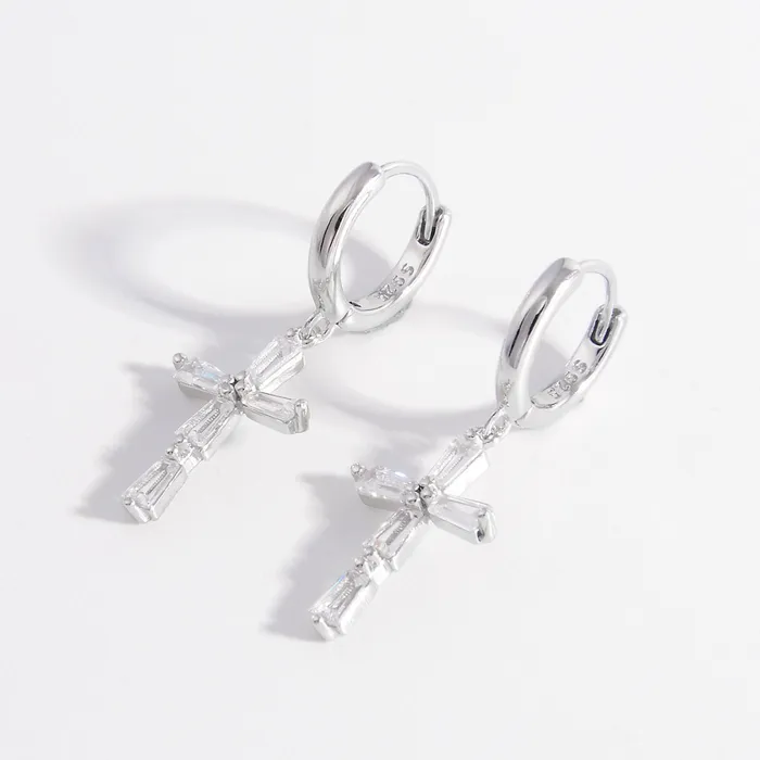 925 Sterling Silver Zircon Cross Earrings Trendsi Earrings