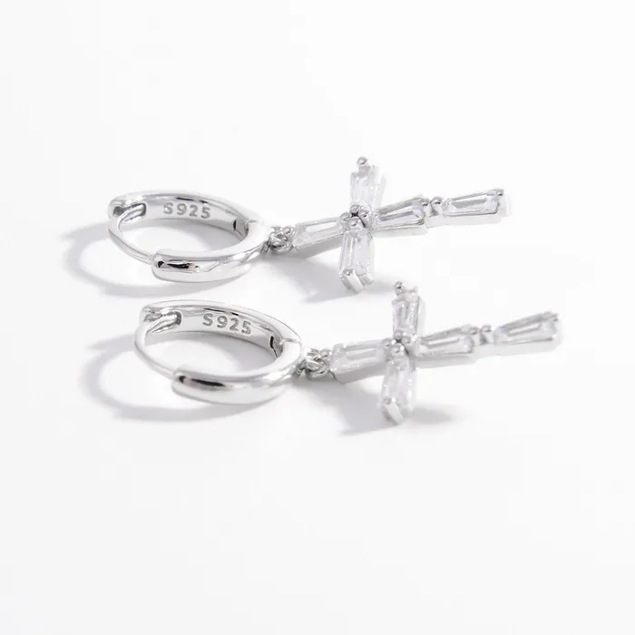 925 Sterling Silver Zircon Cross Earrings Trendsi Earrings