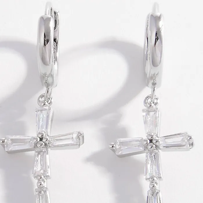 925 Sterling Silver Zircon Cross Earrings Trendsi Earrings