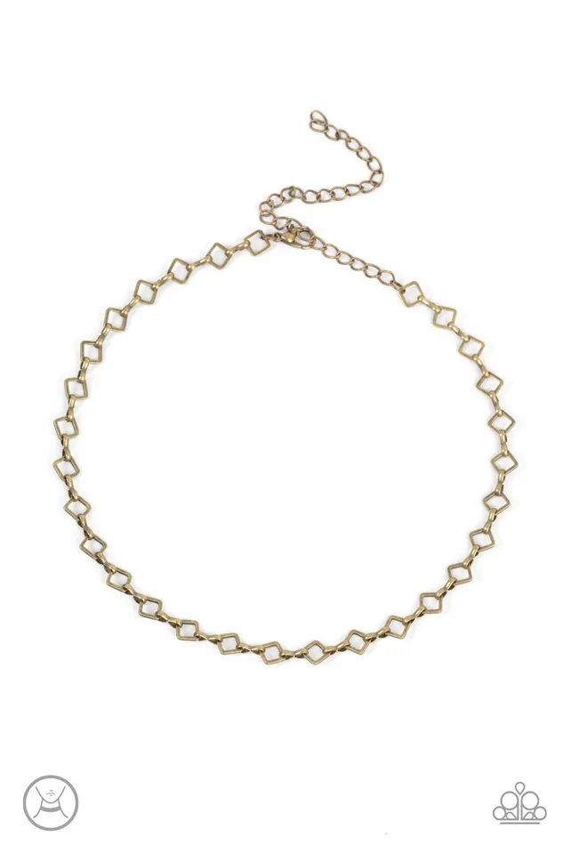 AFrame AGame Brass Geometric Choker Necklace Paparazzi Paparazzi Accessories Necklaces AFrame AGame Brass Geometric Choker Necklace Paparazzi Paparazzi Accessories Necklaces