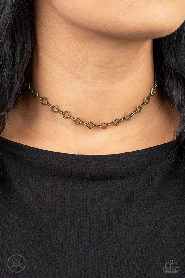 AFrame AGame Brass Geometric Choker Necklace Paparazzi Paparazzi Accessories Necklaces