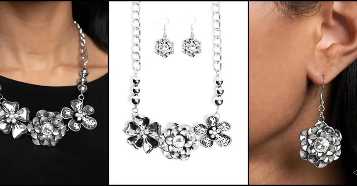Abloom Zi Collection 2017 Paparazzi Silver Flower Statement Necklace LeCricias Encore Paparazzi Accessories Necklaces