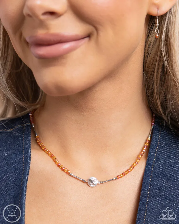 Aerial Action Orange Bead Silver Butterfly Choker Necklace Paparazzi Paparazzi Accessories Necklaces