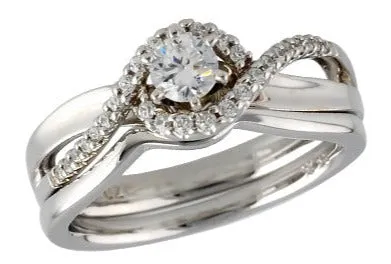 AllisonKaufman 14KY Solitaire Semi Mount w Swirl Halo Bridal Ring Set Rings