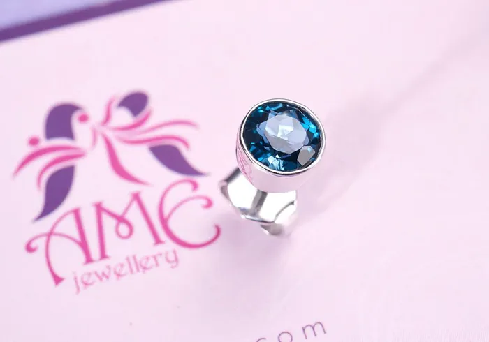 AME Jewellery Earrings 6mm London Blue Topaz Bezel Mens Earring in 14K White Gold AME Jewellery Earrings 6mm London Blue Topaz Bezel Mens Earring in 14K White Gold