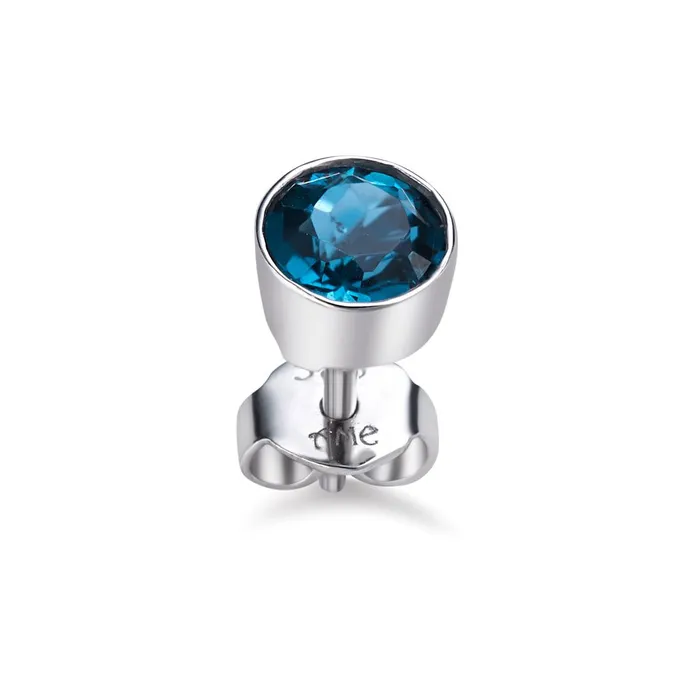 AME Jewellery Earrings 6mm London Blue Topaz Bezel Mens Earring in 14K White Gold