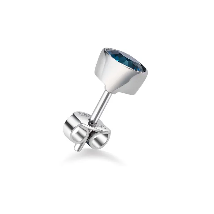 AME Jewellery Earrings 6mm London Blue Topaz Bezel Mens Earring in 14K White Gold